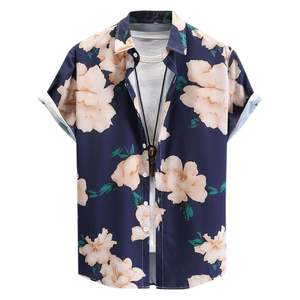 Chemises de plage Hawaii à imprimé feuille bleue légère coupe décontractée 100% coton chemises pour hommes de vacances - Product Image 3
