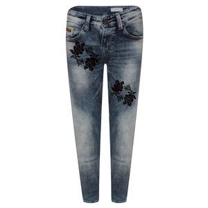 Pantalon en denim sérigraphié respirant de haute qualité, couleur personnalisée, pour femmes, toile droite à taille moyenne - Product Image 2