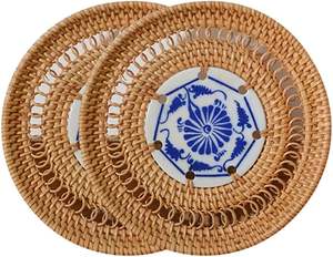 Posavasos de ratán con ángulo de nudo de Vietnam hecho a mano Natural resistente al calor de Color Natural - Product Image 3