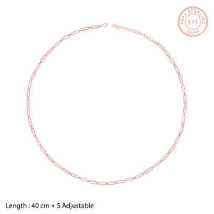 Collar de Cadena de Eslabones Alargados en Oro Rosa de 14K, Hecho de Plata de Ley 925, Unisex, Geométrico, para Regalo - Product Image 6