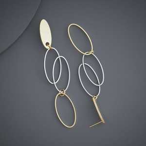 Geometric Drop <b>Earrings</b> for Party Vintage Style Gold Plated Brass and Pearl Accents - Product Image 3