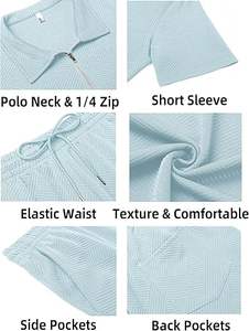 Tenues de sport de jogging athlétique bleu clair respirantes pour hommes ensemble de 2 pièces polo à fermeture éclair courte survêtement - Product Image 5