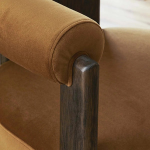 Silla de Comedor Tapizada en Terciopelo, Silla de Diseño con Brazos Redondos y Patas de Madera para Comedor, Hotel, Restaurante - Product Image 5