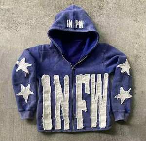 Sudadera con Capucha Extra Grande Personalizada para Hombre, 100% Algodón, Gruesa para Invierno, Lavado Ácido, con Cierre y Bordado de Parches - Product Image 2