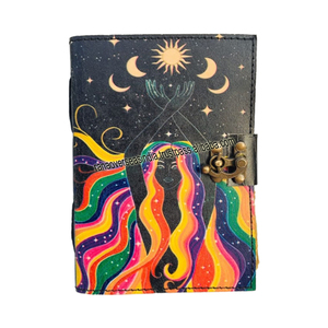 Cuaderno de escritura diario de cuero hecho a mano Premium Sun & Moon impreso Sketchbook gran regalo para hombres - Product Image 4