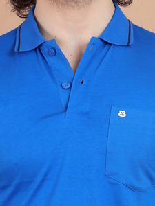 เสื้อยืดคอโปโลแขนยาวครึ่งแขนใส่สบายทันสมัยผ้าคอตตอนสีล้วนแบบถัก - Product Image 3