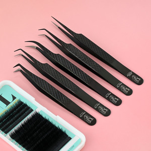 Pinzas para Extensión de Pestañas con Punta de Fibra Negra y Dorada, Rectas, de Aislamiento, Punta Puntiaguda, Agarre Fuerte, Delgadas y Ligeras, Gran Venta - Product Image 1