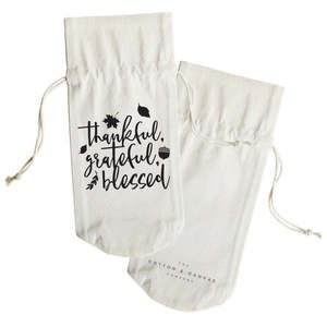 Sac à vin en toile de coton « Thankful Grateful Blessed » - Product Image 2