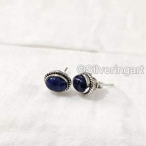 Boucles d'oreilles clous pour femmes en jaspe sodalite naturel, cadeau de Noël ou de Saint-Valentin, bijoux faits à la main, boucles d'oreilles clous en argent sterling 925 - Product Image 5