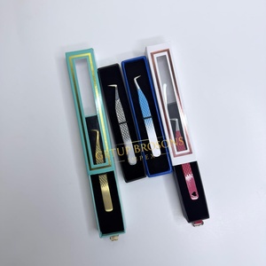 Pince à épiler pour cils en acier inoxydable 10 mm, antistatique, antimagnétique, à pointe lisse et prise parfaite, isolations argent/rouge/blanc/bleu - Product Image 3