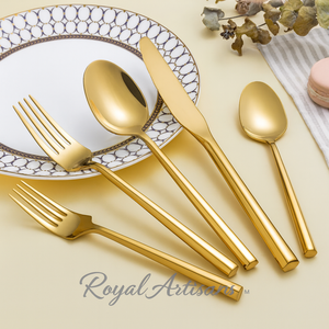 Juego de cubiertos de oro brillante con mango hexagonal de acero inoxidable forjado para servicio de uso doméstico y hotelero para 4 - Product Image 1