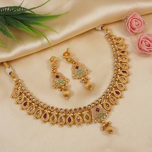 CONJUNTO DE JOYERÍA DE COBRE DE MODA INDIA Y MODA CONJUNTO DE JOYERÍA DE BODAS NOVIALES PARA MUJER CONJUNTO DE PENDIENTES Y COLLAR - Product Image 3