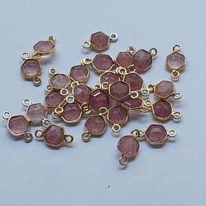 Dijes de Cuarzo Rosa Natural, Hechos a Mano, Forma Hexagonal, Plata de Ley, Rosa, 7x7mm, para Joyería - Product Image 2