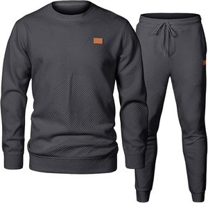 Conjunto de Sudadera Blanca con Cuello Redondo y Pantalones Deportivos de Algodón para Adultos, Ropa Casual Transpirable para Todas las Temporadas con Cintura Ajustable con Cordón - Product Image 3