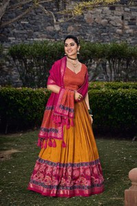 Tendencia Heavy Georgette Bordado Secuencia Listo Encaje con Blusa Algodón Lehenga Choli - Product Image 5