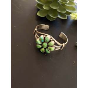 Navajo Handmade Sonoran Gold Turquoise & Sterling Silver Cluster Cuff Bracelet Fashionable Accessory - Product Image 4