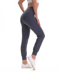 Pantalon athlétique taille haute pour femme avec fermeture élastique à la taille Pantalon de course à pied décontracté avec logo pour petits pieds Motif solide - Product Image 1
