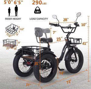 รถสามล้อไฟฟ้าสำหรับผู้ใหญ่750W (สูงสุด1350W) จักรยานไฟฟ้า48V13Ah eBike 20 "x 4.0" อลูมิเนียมพับยางไขมันสามล้อไฟฟ้า3ล้อ - Product Image 2