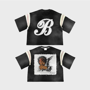 เสื้อครอปผ้าฝ้ายแนวสตรีทของผู้ชายผ้าคอตตอนโอเวอร์ไซส์ทรงหลวมเข้ารูป100% กราฟิกแนวสตรีท - Product Image 2