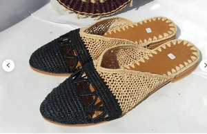 รองเท้า Raffia สำหรับผู้หญิง,รองเท้าฤดูร้อนรองเท้าใยต้นปาล์มชนิดหนึ่งรองเท้าแตะ - Product Image 1