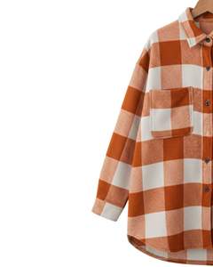 Chemise-veste surdimensionnée à carreaux blancs et orange rouille pour homme, personnalisée, à manches longues, boutonnée, chaude, pour l'hiver - Product Image 4