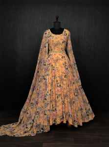 Faux Georgette vestido indio y pakistaní con tela pura con estampado de flores único para cualquier ocasión - Product Image 2