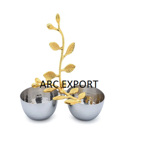 Cuenco de lujo de 2 niveles con la mayoría de los cuencos para servir comida modernos pulidos con espejo plateado de Metal estándar con cuencos para servir con mango dorado - Product Image 4