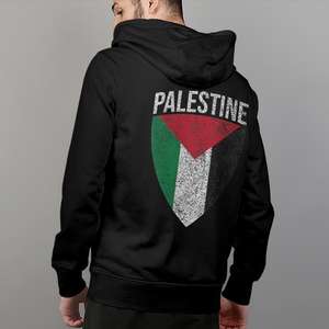 Sweat à capuche d'hiver 100% coton lourd Palestine Impression numérique personnalisable Impression 3D Logo brodé sur le devant Coupe ample - Product Image 3
