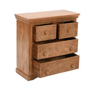 Commode En Bois De Manguier Sculpté De 4 Tiroirs - Product Image 4