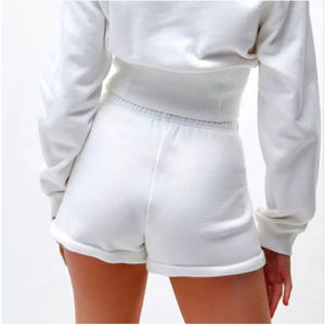 Pantalones cortos deportivos de verano para mujer, pantalones casuales holgados de algodón de 250g, cierre de cintura elástica, patrón sólido, estilo de moda callejera, servicio OEM - Product Image 2