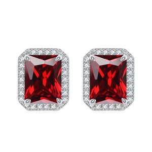 925 Stone Best Stud Girls Pendiente de alta calidad de moda 925 Plata de ley Piedra preciosa hecha a mano Cuarzo rojo con pendiente de topacio blanco - Product Image 1