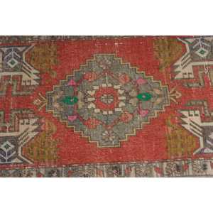 Vintage Turkish Rug, <b>Runner</b> 0.1x3.7 ft (4x114 cm) Rug, <b>Red</b> Ombr Wool Rug - Product Image 5