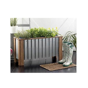 hot sale decorative galvanized metal rectangular planter with wood support pillar garden planter use for outdoor decoration - Product Image 1