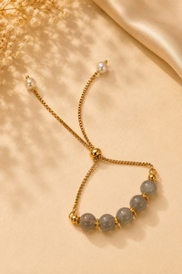 Carved Crystal Beads Gemstone Beaded <b>Bracelet</b> with Golden Chain and Pearl Accents for Earth Day Elegant Wear - Product Image 4