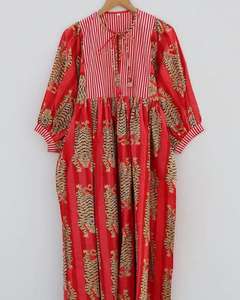 Vestido Midi con estampado de Tigre con cuello profundo y cierre de cuerda Silueta suelta Stripe Prints Mini y largo - Product Image 5