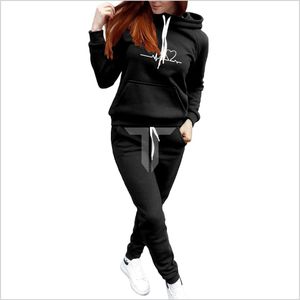 ชุดสเวตเตอร์ใส่สบายของผู้หญิงชุด2ชิ้นเสื้อฮู้ดจัมเปอร์ธรรมดาขากว้างกางเกงนุ่มสบาย - Product Image 3