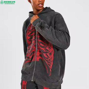 High Quality Eco-Friendly Breathable Zipper Hoodie Heavyweight Streetwear Acid Washed Sweat Suit Set Vintage Tracksuit - Product Image 4