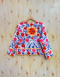 เสื้อแจ็คเก็ตผ้าฝ้ายปักลายดอกไม้แบบซูซานีสีชมพูอินเดีย  งานปักมือ เป็นมิตรกับสิ่งแวดล้อม ระบายอากาศได้ดี  สำหรับผู้หญิง  แบบเปิดด้านหน้า สไตล์ลำลอง  เสื้อคลุมสำหรับฤดูหนาว - Product Image 4