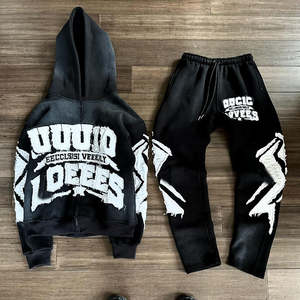 Ensemble sweat à capuche et pantalon de survêtement en coton molletonné français brodé, qualité OEM supérieure, écologique, effet vieilli, 500 GSM, style streetwear - Product Image 2