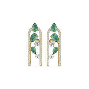 Pendientes de Lujo con Circonita Cúbica en Forma Geométrica Verde Esmeralda, Chapados en Oro, para Novias - Product Image 1