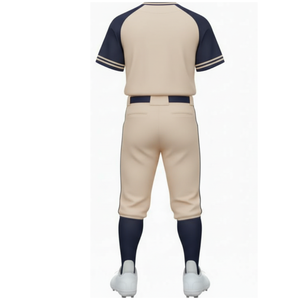Uniforme de Béisbol Raglán Beige y Azul Marino Más Vendido, Jersey de Alto Rendimiento con Ribete de Doble Raya y Pantalones de Equipo a Juego - Product Image 3