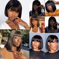 Perruque Bob à Frange Courte en Cheveux Naturels Brésiliens avec Frange, Sans Colle, pour Femme, 3x1