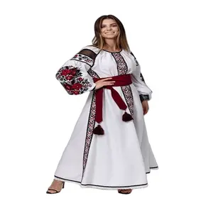 Robe Vintage pour femmes, broderie florale, cordon de serrage, cravate, glands, décontractée, longue, ample, style Boho - Product Image 1