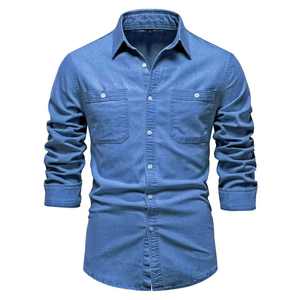 2026 <b>Men</b> Vintage Denim <b>Satin</b> Anti-Wrinkle Eco-Friendly Quick Dry Long Sleeve Washed Cotton Casual Spring <b>Shirt</b> US Size - Product Image 6