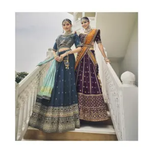 婚礼印度民族服装重粘胶面料新娘Lehenga Choli与刺绣亮片作品和重网Dupatta Lehenga