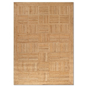 Tapis en jute et chanvre tissés à plat, patchwork beige et marron, Nomadic Threads, pour usage domestique - PDJT-115 - Product Image 1