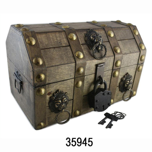Precio bajo Vintage Retro caja de madera elegante pirata Cofre del Tesoro organizador joyería baratijas recuerdos hermosa decoración modelo - Product Image 6