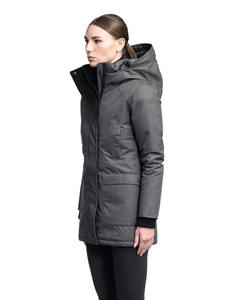 Nouveau design personnalisé de parka d'hiver matelassée sans fourrure à capuche respirante et tricotée pour femmes gris acier - Product Image 2