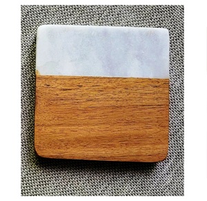 Heart Shape Coasters White Marble for Kitchen Office 1 Natural Wood And Marble Mango coaster Made In India - Product Image 5