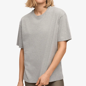 T-shirt décontracté pour femme en jersey d'été, col rond, gris chiné, coupe ample et oversize, 100 % coton respirant et à séchage rapide, qualité supérieure - Product Image 1